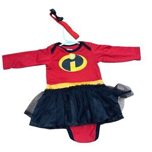 Disney Baby The Incredibles Red & Black Tutu Bodysuit With Headband 6/9M Cotton/